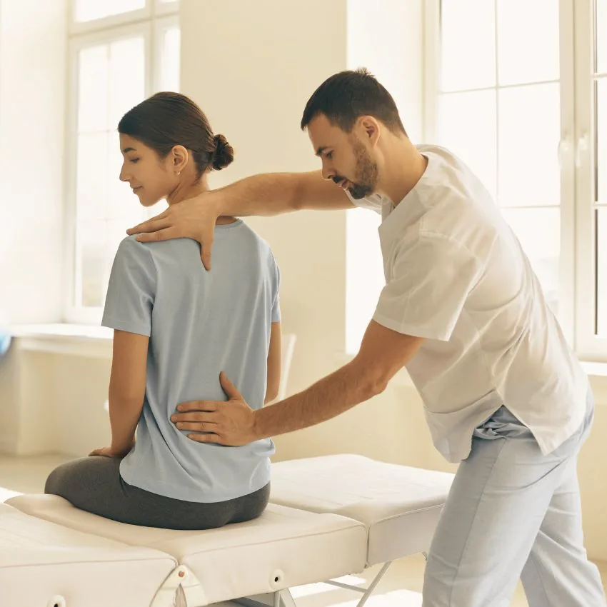 A physical therapist performing scoliosis therapy